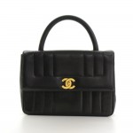 B6 Chanel Kelly Black Vertical Quilted Leather Flap Hand Bag
