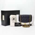 Chanel Navy x White Quilted Leather Classic Shoulder Bag Gold Chain CC SS384