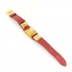 Hermes Medor PM Red Leather x Gold Tone Wrist Watch