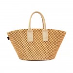 Hermes Beige x Brown Straw Beach Party Tote Bag