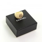 Chanel Brown CC Logo White Plastic Ring