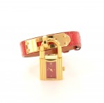 Hermes Kelly PM Red Leather x Gold Tone Wrist Watch