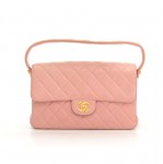 Chanel 10" Double Sided Pink Quilted Leather Flap Handbag