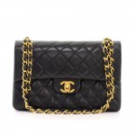 Vintage Chanel 2.55 9" Double Flap Black Quilted Leather Shoulder Bag
