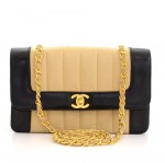 Vintage Chanel 9" Classic Black x Beige Vertical Quilted Leather Shoulder Flap Bag