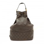 Vintage Chanel Dark Brown Leather Large Bucket Backpack