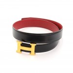 Hermes Black  x Red Leather x Gold Tone H Buckle Belt Size 70