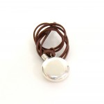 Hermes Sterling Silver Perfume Bottle Pendant Brown Leather String Necklace