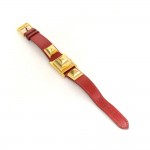 Hermes Medor PM Red Leather x Gold Tone Wrist Watch + Case