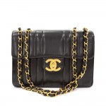 Chanel 12" Jumbo Black Vertical Quilted Leather Shoulder Flap Bag