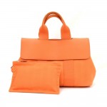 Hermes Valparaiso PM Orange Leather Canvas Tote Hand Bag