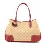 Gucci Princy Red Leather Monogram Canvas Tote Hand Bag