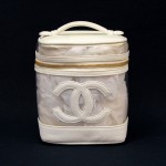 Chanel Vanity White Leather x Vinyl Cosmetic Hand Bag