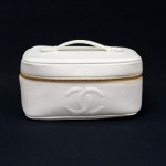 Chanel White Caviar Leather Vanity Small Cosmetic Bag