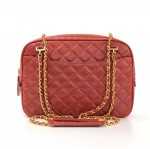 Vintage Chanel Red Quilted Leather Gold Tone Chain Shoulder Bag + Wallet