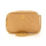 Chanel 9" Beige Quilted Caviar Leather Shoulder Pochette Bag