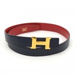 Hermes Navy  x Red Leather x Gold Tone H Buckle Thin Belt Size 65