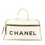 Chanel White x Black Quilted Leather Large Boston Hand Bag