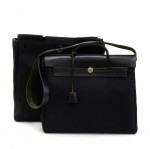 Hermes Herbag MM 2 in 1 Black Canvas Leather Shoulder Hand Bag