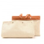 Hermes Herbag Cabas Beige Canvas Brown Leather Tote Bag