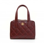 Chanel Burgundy Quilted Calfskin Leather Small Hand Bag + Pouch