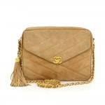 Chanel Brown Quilted Suede Leather Fringe Medium Shoulder Bag