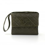 Vintage Chanel Dark Green Quilted Leather Shoulder Flap Bag Large CC
