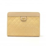 Vintage Chanel  Beige Quilted Leather Clutch Bag