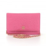 Chanel Pink Camellia Embossed Lambskin Leather Wallet On Shoulder Chain