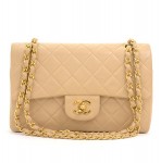 Chanel Beige Quilted Leather 2.55 9" Shoulder Bag Gold Chain CC