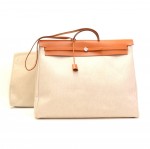 Hermes Herbag GM 2 in 1 Beige Canvas Brown Leather Shoulder Bag