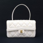 Chanel 9" Flap White Leather Wild Stitch Hand Bag