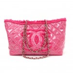 Vintage Chanel Pink Tweed Quilted Vinyl Medium Shoulder Tote Bag