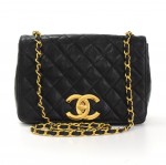 Vintage Chanel Black Quilted Leather Shoulder Flap Bag Large CC Logo