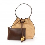 Vintage Chanel Straw x Dark Brown Leather Medium Bucket Hand Bag