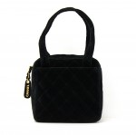 Chanel 8inch Black Quilted Velvet Leather Party Hand Bag