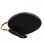 Vintage Chanel Black Quilted Nylon Fringe Mini Pouch Clutch