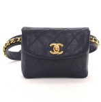 Vintage Chanel Navy Quilted Leather Waist Pochette CC