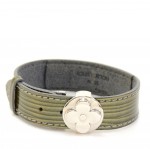 Louis Vuitton Voeux Dark Green Leather Silver Tone Bracelet