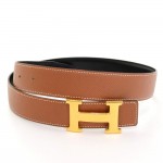 Hermes Brown x Black Leather x Gold Tone H Buckle Belt Size 75