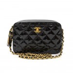 Chanel Black Quilted Patent Leather Shoulder Pochette Bag