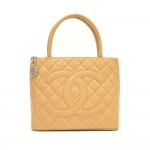 Chanel Revival Medallion Beige Quilted Caviar Leather Tote Hand Bag