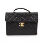 Chanel Black Quilted Caviar Leather Large Briefcase Hand Bag