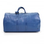 Vintage Louis Vuitton Keepall 55 Blue Epi Leather Duffle Travel Bag