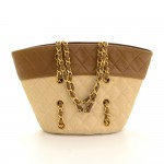 Vintage Chanel Brown Quilted Leather x Canvas Mini Bucket Hand Bag