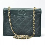 Chanel Vintage Green Quilted Leather Shoulder Bag Purse Pochette Chain CC X637