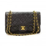 Chanel 2.55 9" Double Flap Black Quilted Leather Shoulder Bag
