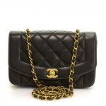 Chanel 9" Dianna Classic Black Quilted Leather Shoulder Flap Bag