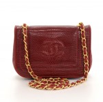 Vintage Chanel Red Lizard Leather Shoulder Mini Flap Bag