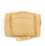 Chanel Beige Quilted Leather Large Tote Shoulder Bag + Pouch